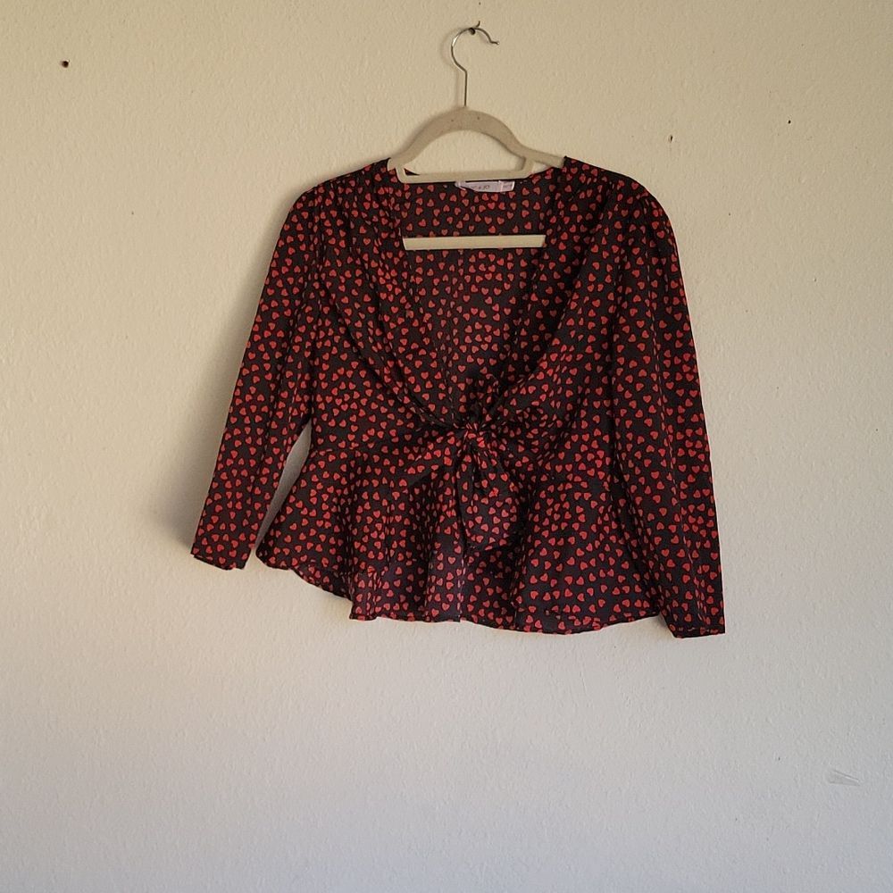 NIC & JO 3/4 sleeves black red hearts blause size Medium
